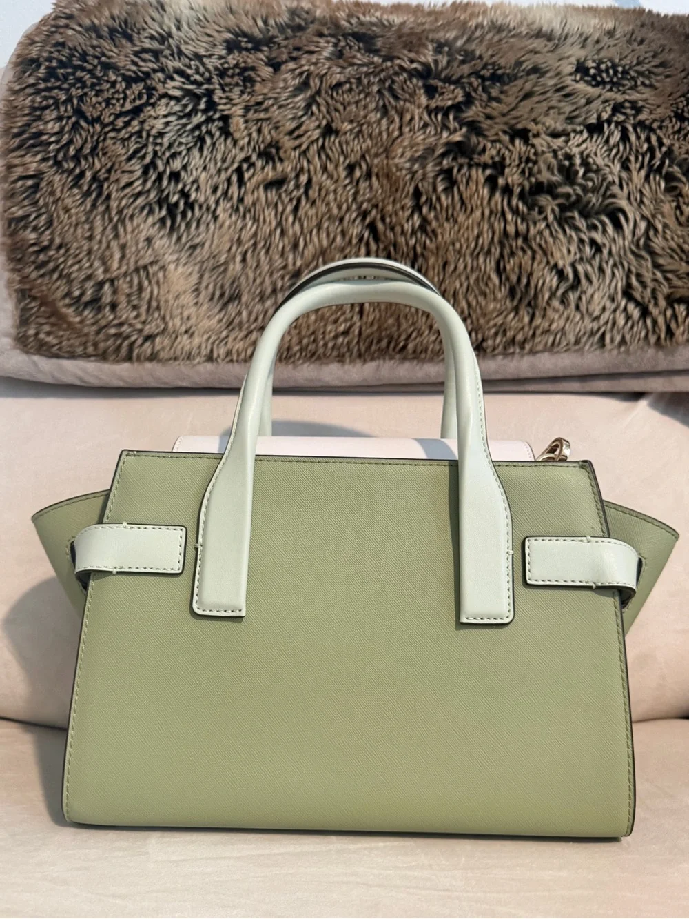 Michael Kors Carmen Medium Green and Cream Satchel